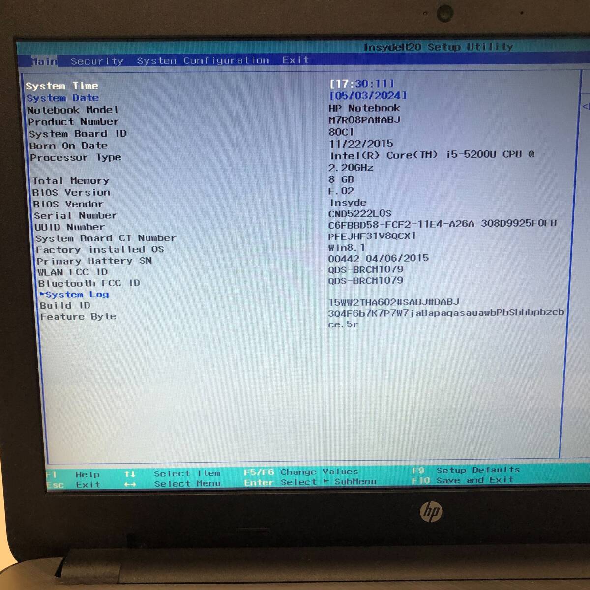 HP Notebook i5-5200U 2.20GHz 第5世代 動作確認 ジャンク ノートPC ノートパソコン H09の画像7