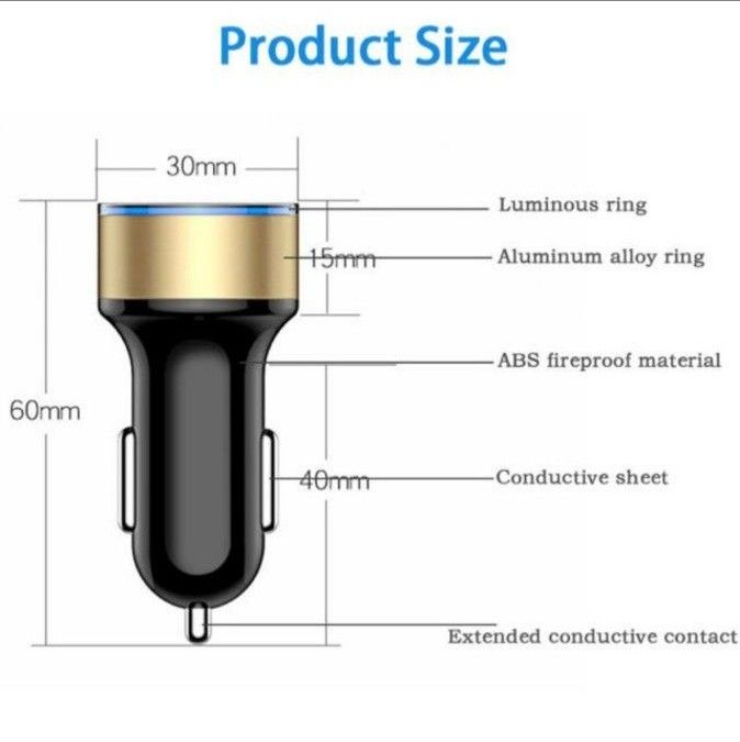 【ブルー】 USB車載充電器 デジタル電圧計 USB 2ポート シガーソケット