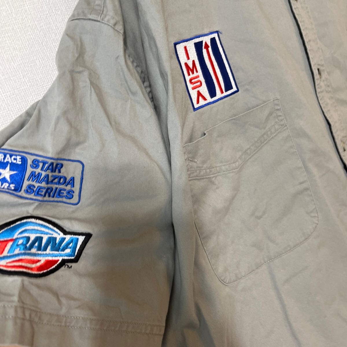 アメリカ USA 90s アメカジ 古着 ビンテージ 刺繍 半袖 ワークシャツ LEMANS MAZDA レーシング 車 official モータースポーツ ノベルティ Lの画像6