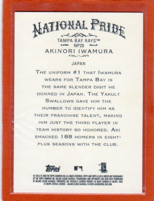 ●岩村明憲　カード　Vol.104　2009TOPPS ALLEN & GINTER'S NATIONAL PRIDE #NP20　タンパベイ・レイズ_画像2