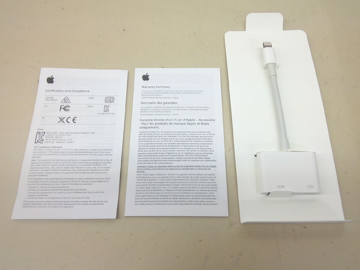 52 送60サ 0520$B19 Apple Lightning to Digital AV Adapter アップル ライトニング デジタルAVアダプター MD826AM/A 中古_画像3
