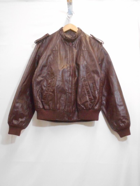 70 送80サ 0515$D15 Etienne Aigner エンティエンヌ アイグナー レザージャケット ブルゾン レッドブラウン サイズ10 中古品_画像1