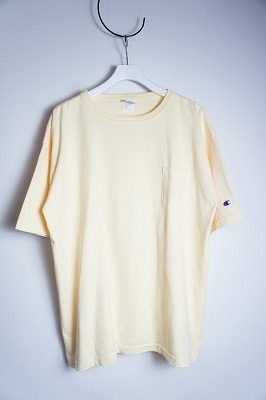 美品 Champion チャンピオン Heavy Weight T-shirts 目つき ポケット 半袖 Tシャツ カットソー USA製 T1011 薄黄 XL 本物513O_画像1