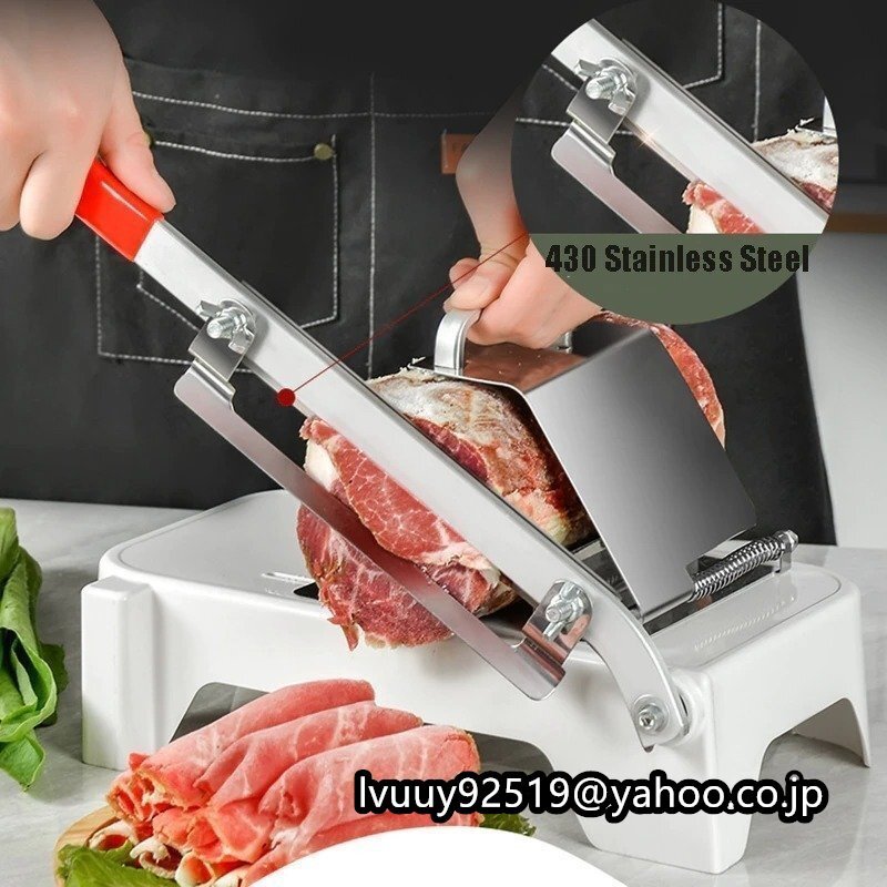 ミートスライサー 手動スライス 切断機 冷凍牛肉 野菜 家庭用 カッター ステンレススチール 厚さ調整可能 0.25-25mmの画像1