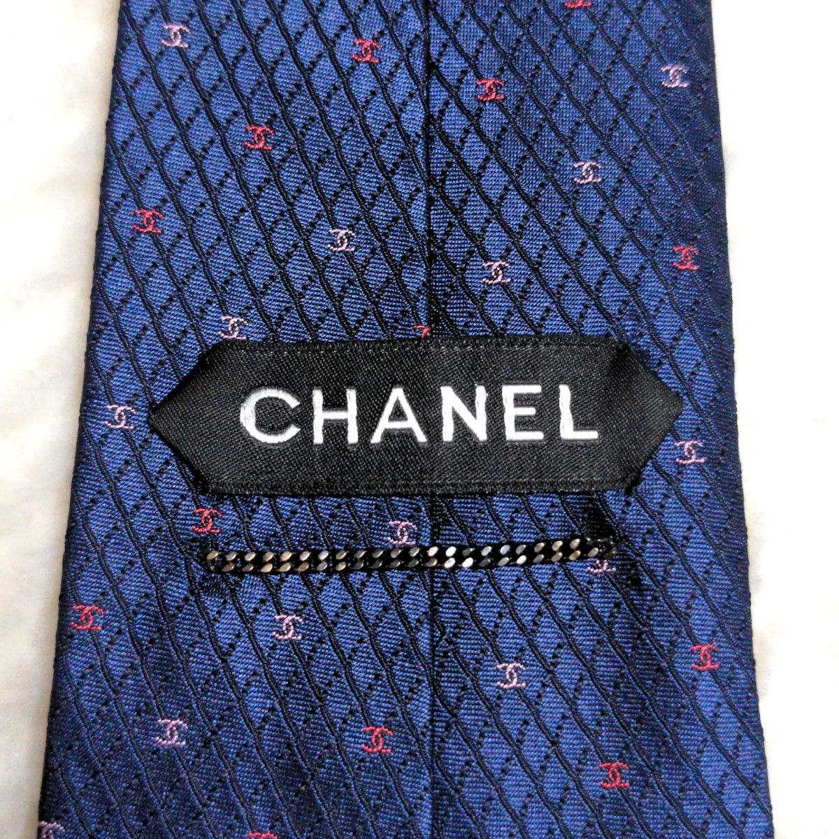 CHANEL シャネル ネクタイ ココマーク チェーン ジャガード 光沢 CHANEL シャネル ネクタイ ココマーク チェーン ジャガード 光沢