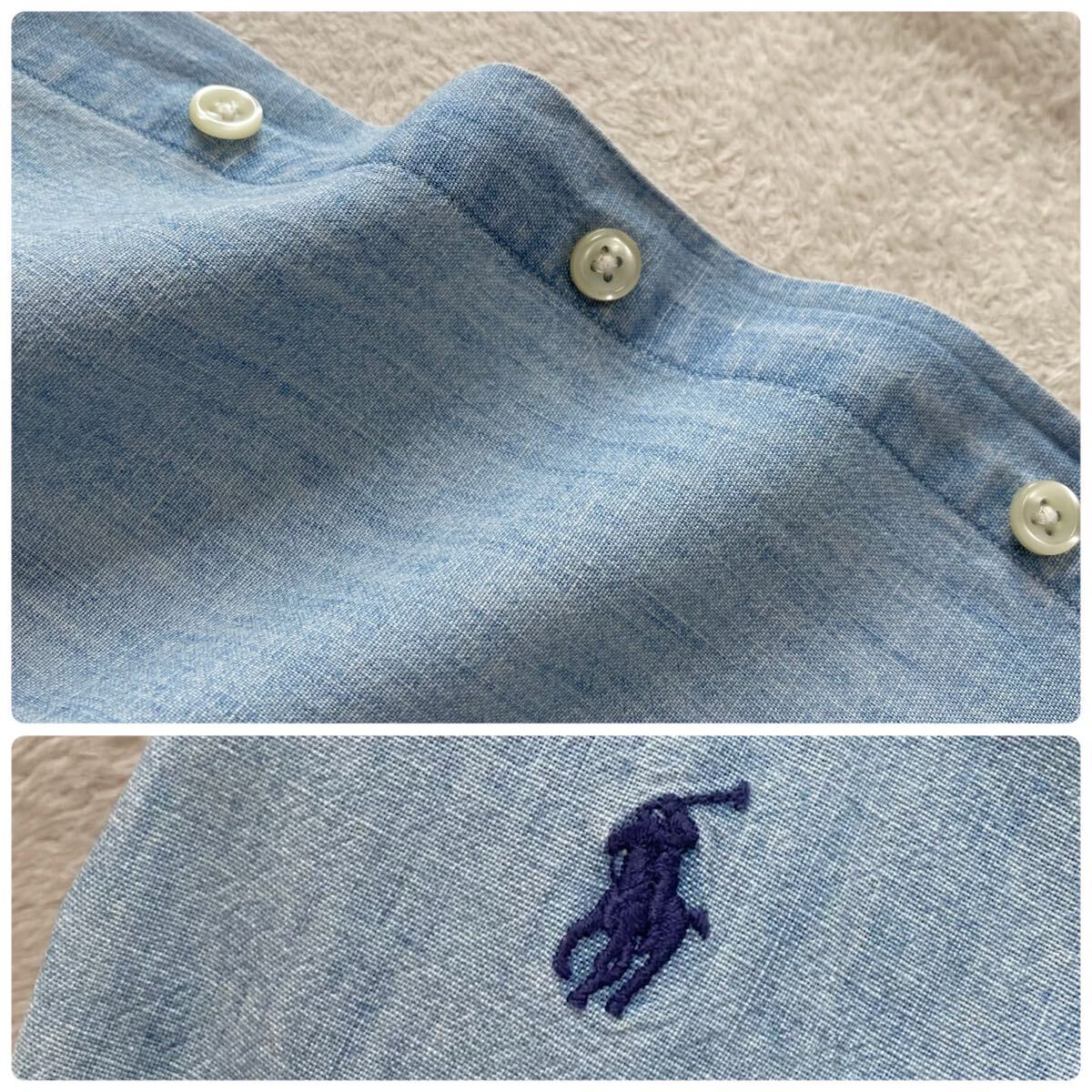 Ralph Lauren シャンブレーシャツL位　正規品　ライトブルー　家洗い可　長袖シャツ　ブラウス_画像5