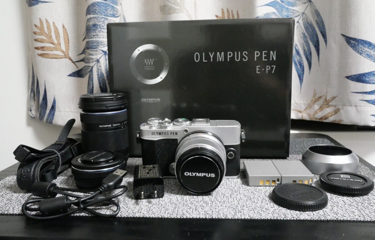 1 jpy ~[ operation goods ]OM System OLYMPUS PEN E-P7 EZ double zoom kit + Olympus M.Zuiko 25mm F1.8 single burnt point lens beautiful goods 
