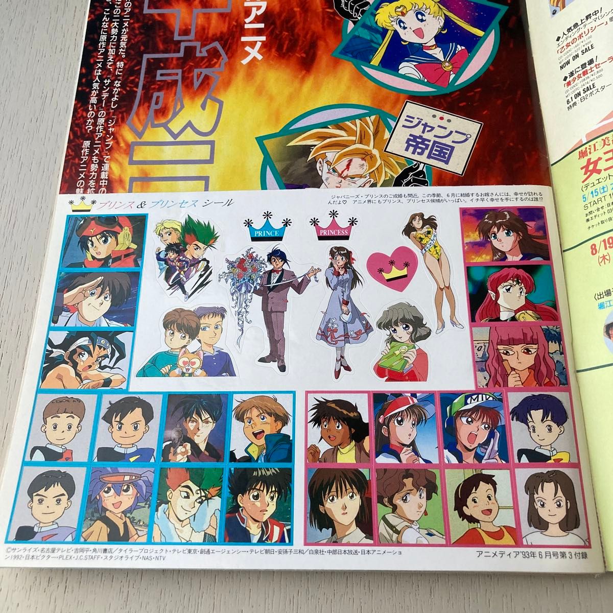 アニメディア　1993年6月号 とじこみ付録　プリンス&プリンセスシール付き