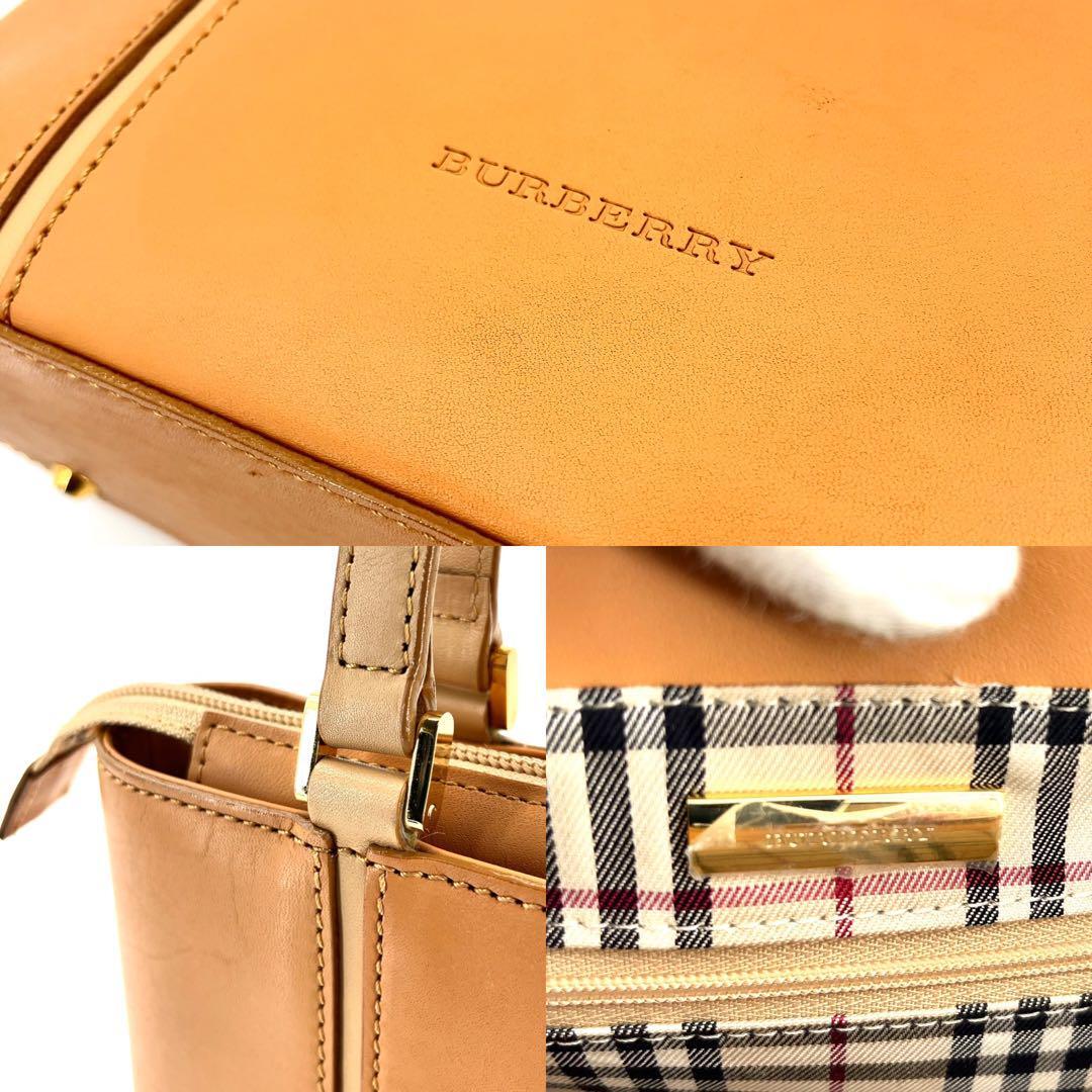 【美品】Burberry バーバリー　カーフレザー　ハンドバッグ　トート　ロゴ_画像9