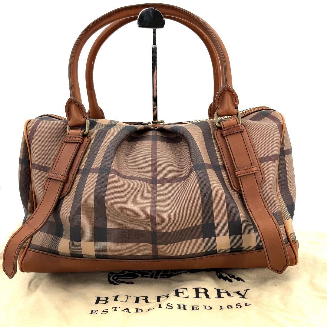 【美品】Burberry バーバリー　ボストン　ノバチェック　レザー　PVC_画像1