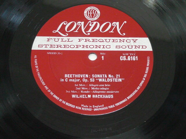 英LONDON盤 CS.6161 バックハウス ベートーヴェン：ピアノ・ソナタ第21番「ワルトシュタイン」,第23番「熱情」の画像3