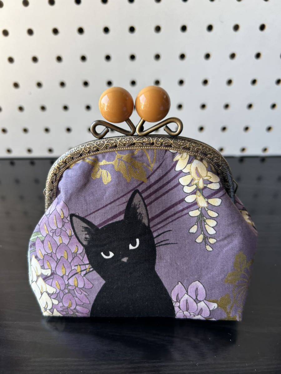 ＊ハンドメイド＊　12.5口金がま口ポーチ　黒にゃんこ_画像2