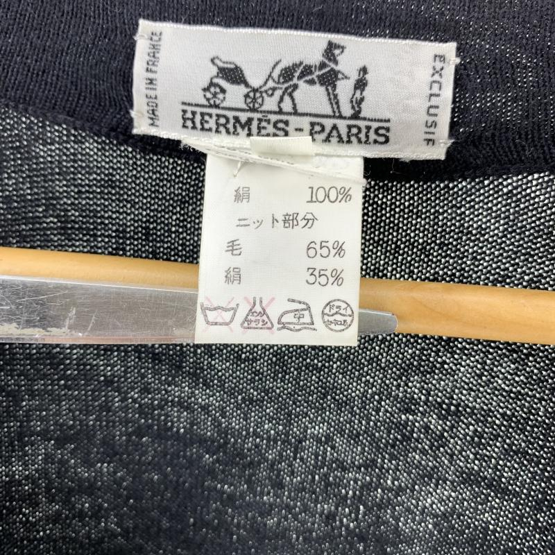 【中古】HERMES カシミヤ 切替ニットカーディガン サイズ40 ブラック エルメス シルク[249008247503]_画像6