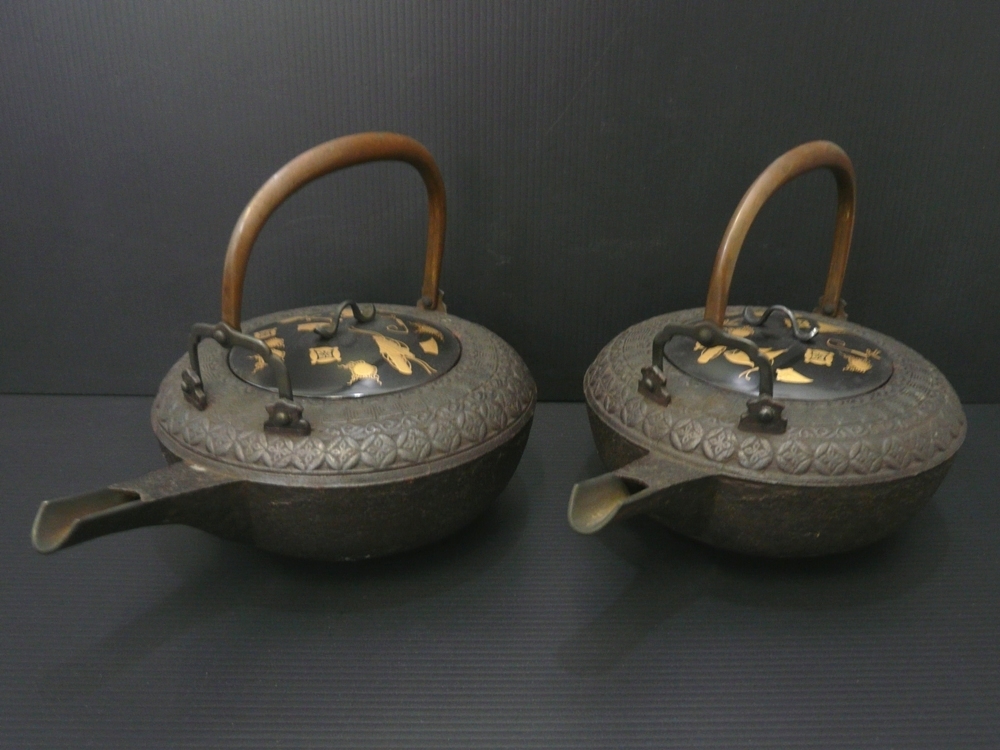 人気の新作 ◆コレクション／燗鍋 蒔絵漆蓋鉄銚子 １対(USED)◆ 鉄瓶