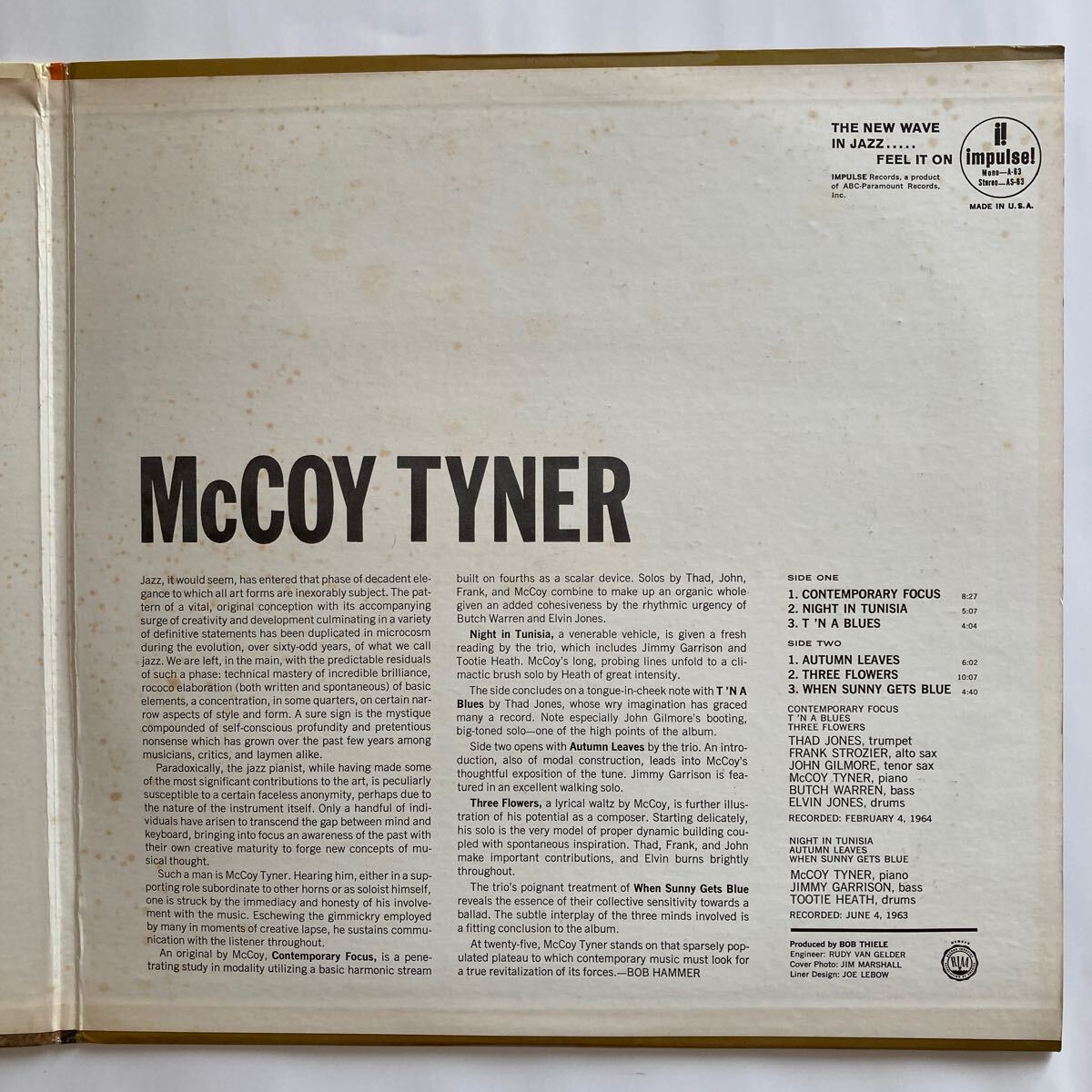 [US盤] McCOY TYNER / TODAY AND TOMORROW マッコイ・タイナー IMPULSEの画像4