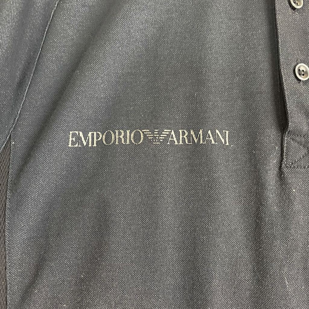 【E9】EMPORIO ARMANI エンポリオアルマーニ ポロシャツ 半袖 ロゴ プリント ストレッチ 黒 ブラック XLサイズ メンズ_画像5