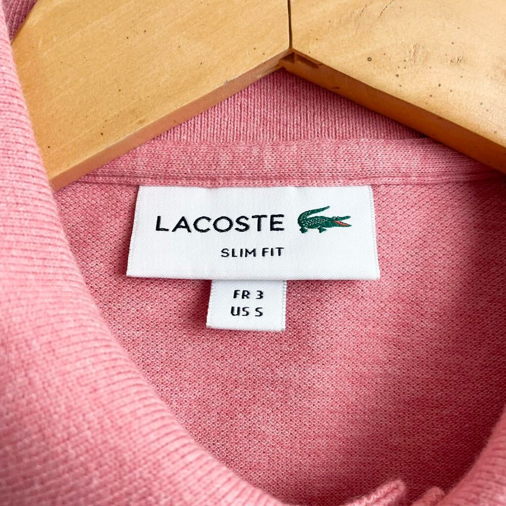 【E22】LACOSTE ラコステ ポロシャツ 半袖 刺繍ロゴ 鹿の子 ピンク 3 Mサイズ ゴルフウェア メンズ_画像6