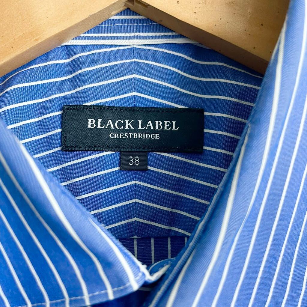 【E24】BLACK LABEL CRESTBRIDGE ブラックレーベルクレストブリッジ シャツ 長袖 ストライプ 刺繍ロゴ 青 ブルー 38 Mサイズ メンズ_画像6