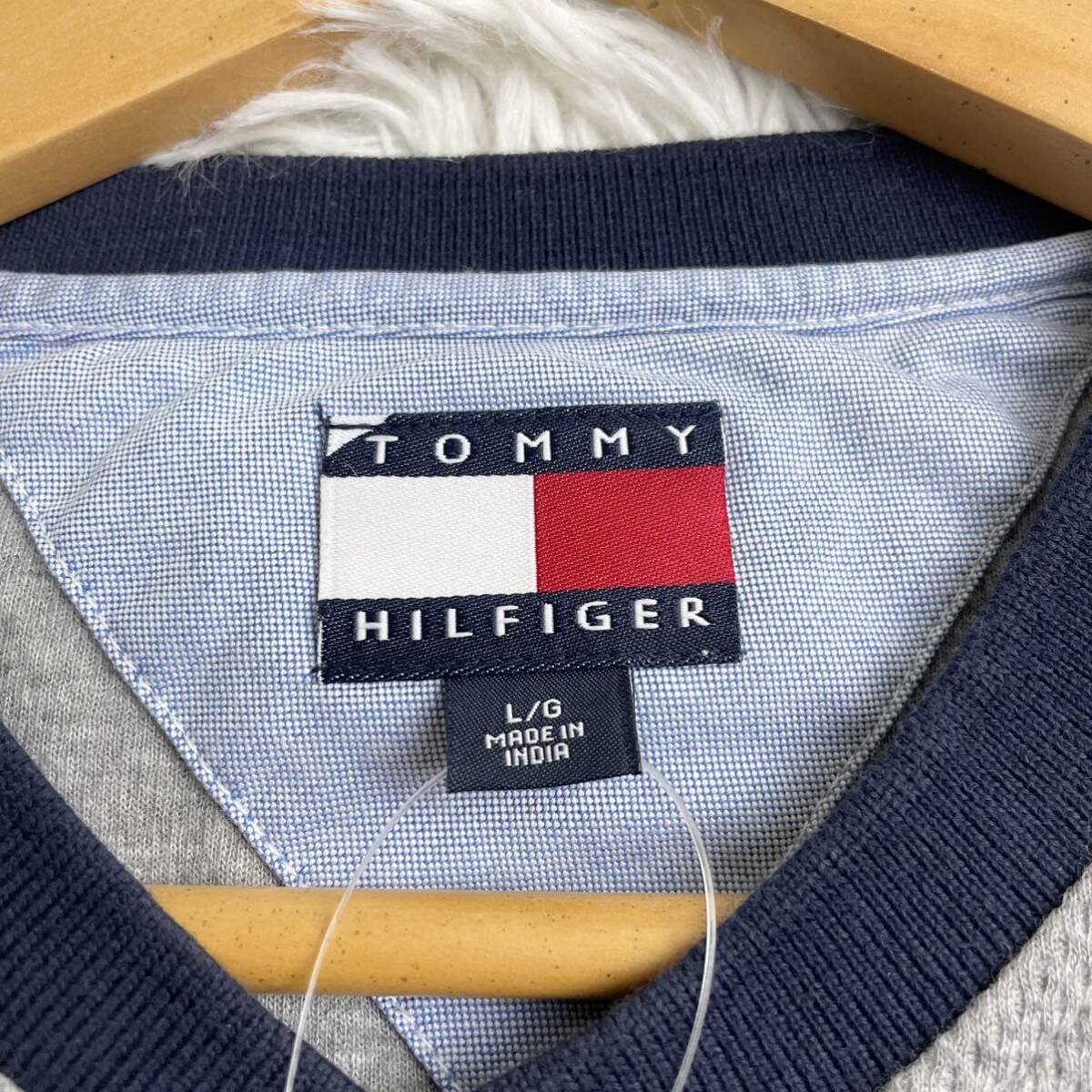 新品タグ付き◎TOMMY HILFIGER トミーヒルフィガー Tシャツ 半袖 トリコカラー メンズ グレー Lサイズ コットンの画像5