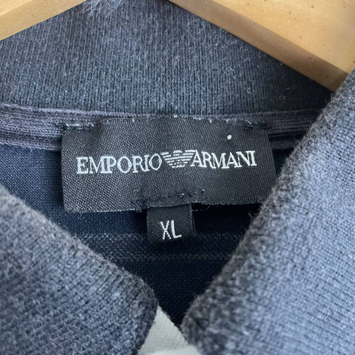 【E9】EMPORIO ARMANI エンポリオアルマーニ ポロシャツ 半袖 ロゴ プリント ストレッチ 黒 ブラック XLサイズ メンズ_画像6