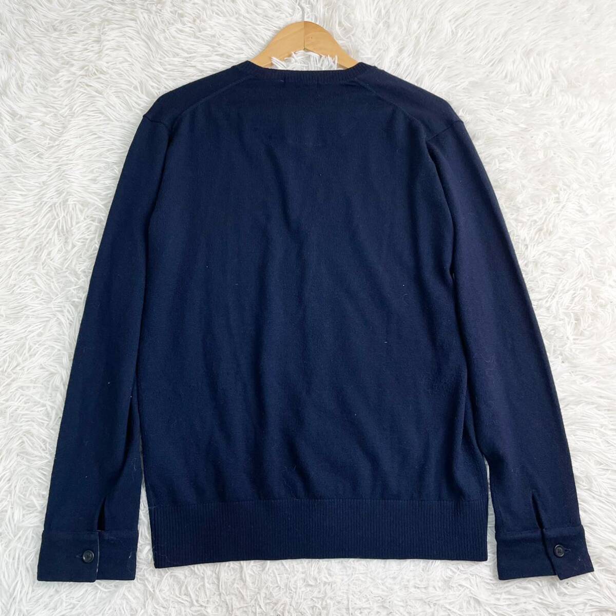 [E11]BURBERRY BLACK LABEL Burberry Black Label cardigan long sleeve knitted hose Logo noba check navy blue navy 4 XL size 