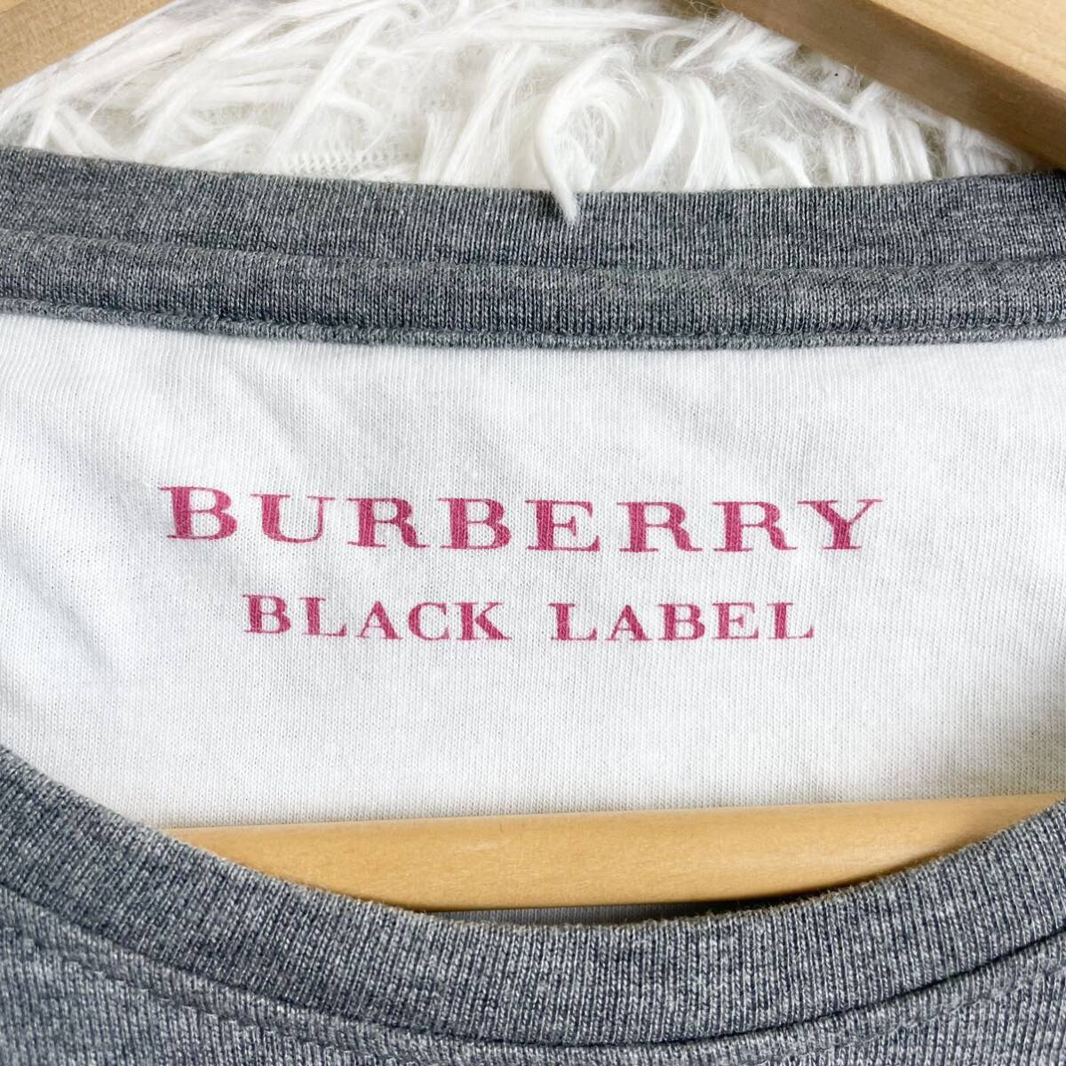 【E43】BURBERRY BLACK LABEL バーバリーブラックレーベル Tシャツ 長袖 ボーダー ホースロゴ 刺繍 グレー 灰色 3 Lサイズ ロンT メンズ_画像6
