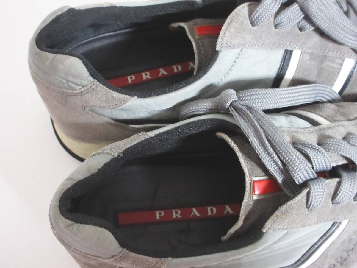 難有 PRADA SPORT プラダスポーツ スエード スニーカー 4E2943 メンズ 9 グレー　hj1285_画像7