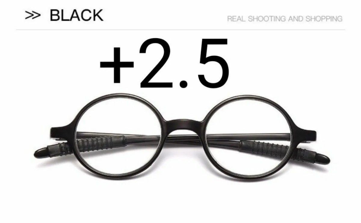度数+2.5　61026ブラック　老眼鏡　シニアグラス　丸メガネ　昭和レトロ 黒縁眼鏡 丸眼鏡