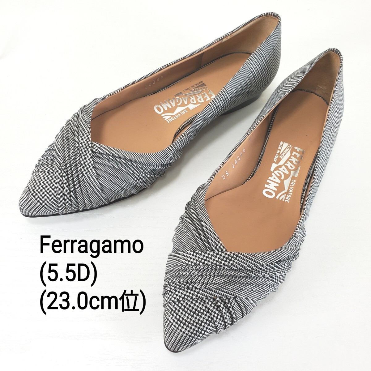 極上品◆Salvatore Ferragamo サルヴァトーレフェラガモ ポインテッドトゥ フラットパンプス ローヒール レディース(5.5D■23.0cm位)_画像1