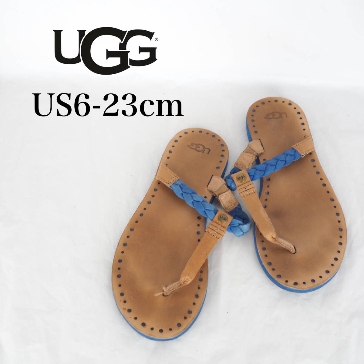 MK6390*UGG*アグ*レディーストングサンダル*US6-23cm*ベージュ・ブルー_画像1