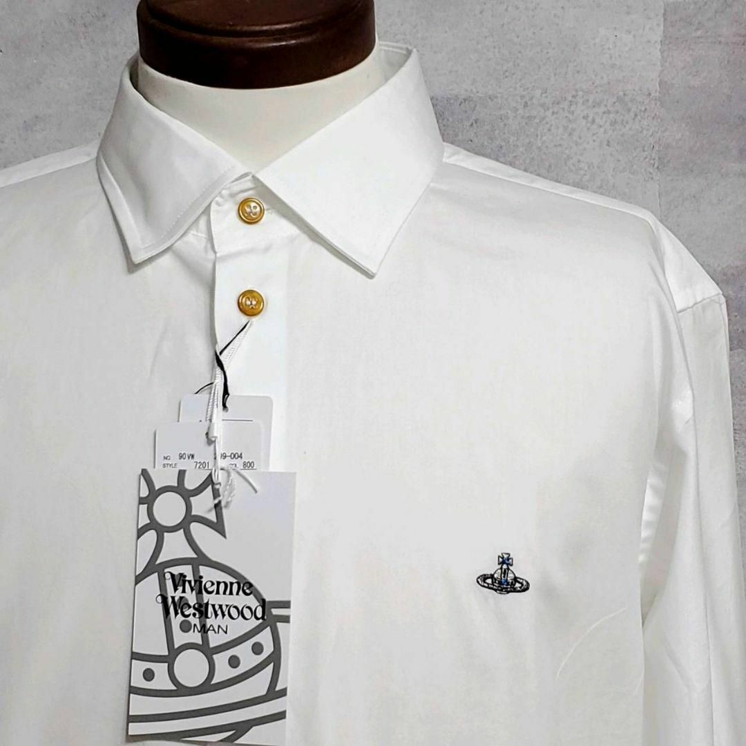 未使用 タグ付 XL ヴィヴィアンウエストウッド オーブ 刺繍ロゴ ドレスシャツ 白 日本製 Vivienne Westwood 50 ホワイト ワンポイント LL_画像5