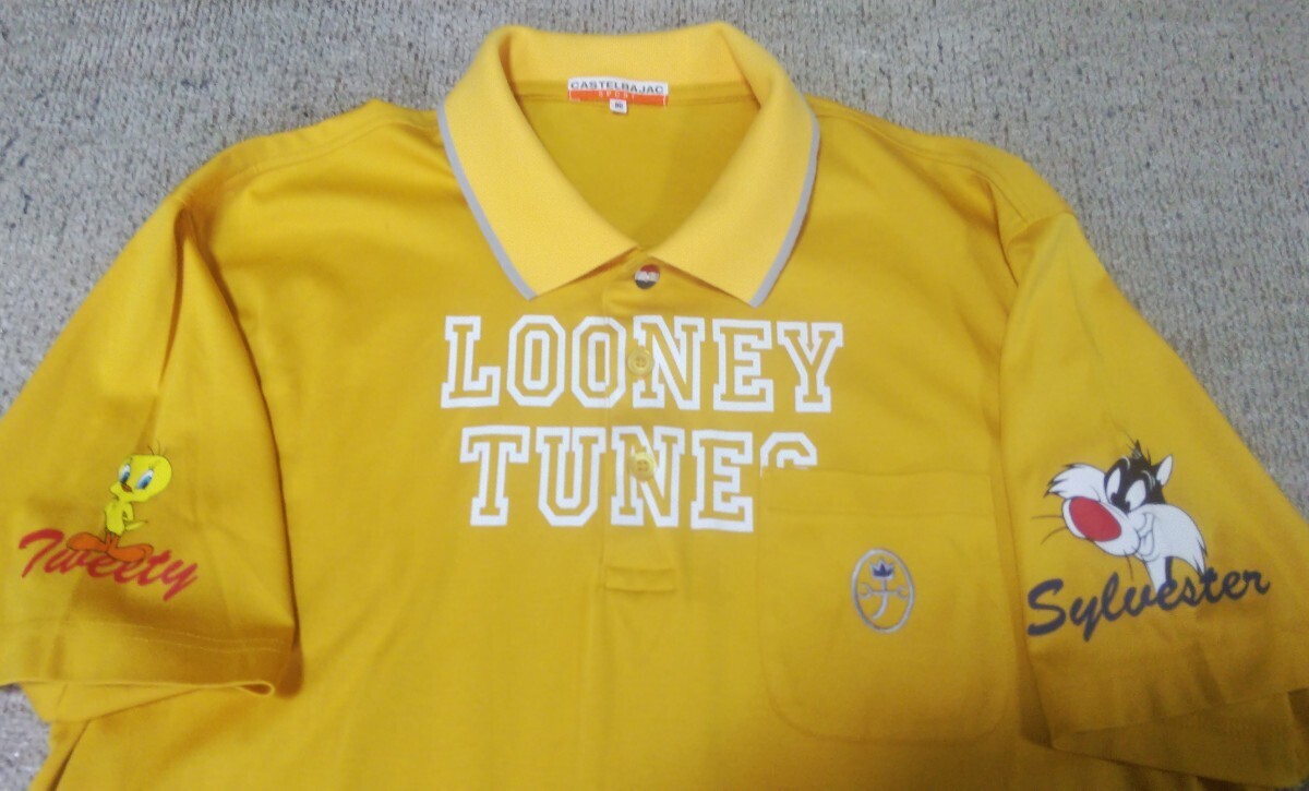 * almost unused * super lovely *CASTELBAJAC Castelbajac ×LOONEY TUNES collaboration polo-shirt with short sleeves size 50(XL rank ) mountain blow color Golf wear made in Japan 