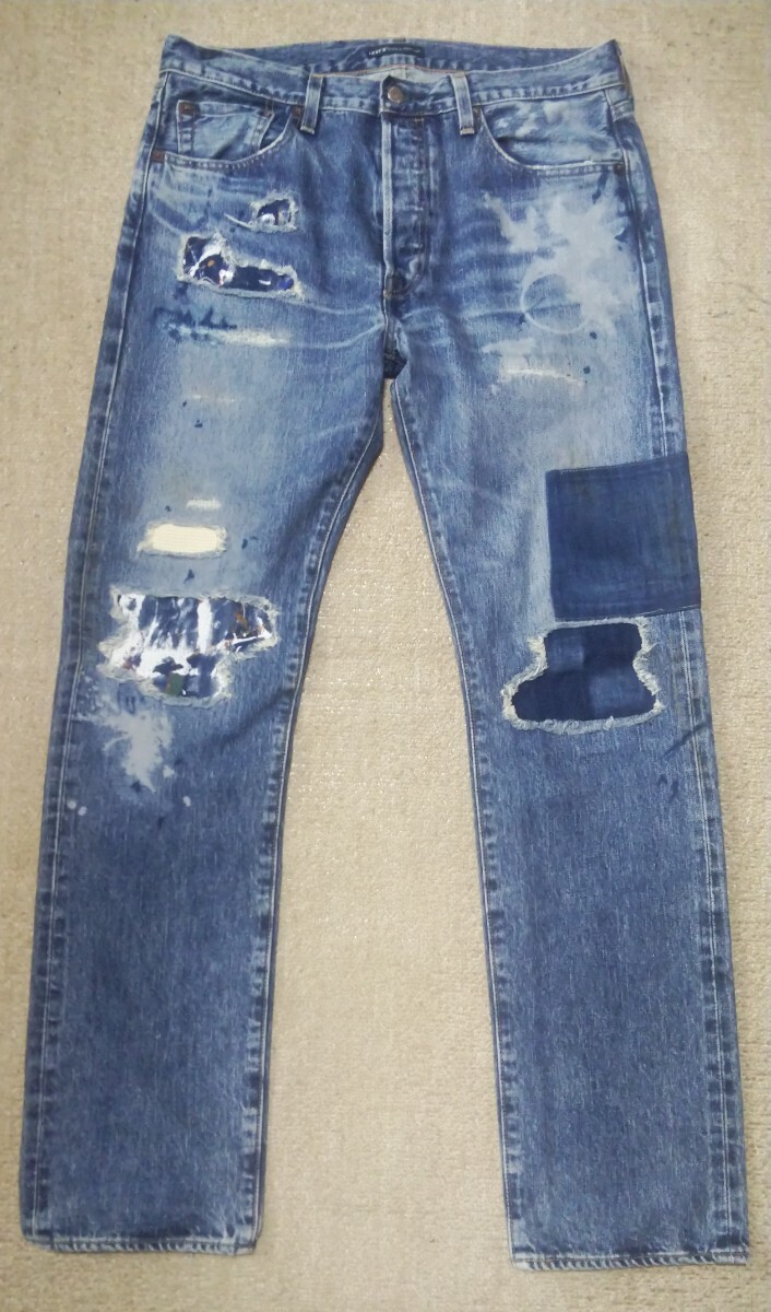 ◎夏先取り◎美品◎雰囲気抜群◎人気サイズ◎LEVI'S MADE IN CRAFTED リーバイス501 USEDクラッシュリペア加工デニムW32(89cm)日本製 501XX_画像1