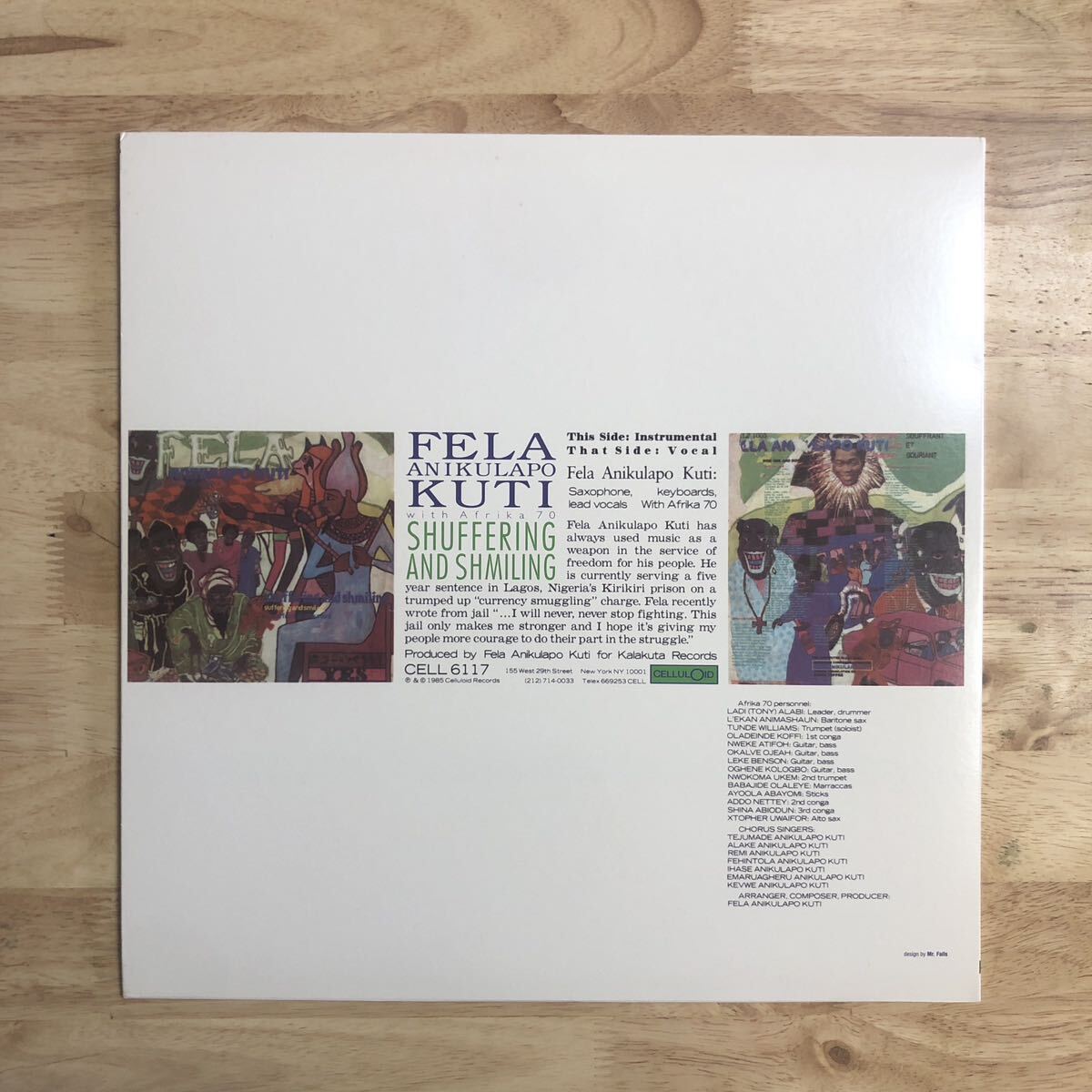 LP 美品 米CELLULOID高音質盤 FELA ANIKULAPO KUTI with AFRIKA 70/SHUFFERING AND SHMILING[US盤:'85年PRESS(オリジナルは78年NIGERIA盤)]_画像2