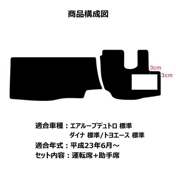 当日発送【エアループデュトロ/ダイナ/トヨエース 標準】コイルフロアマット 運転席/助手席2枚セット H23.06～ ブラック_画像2