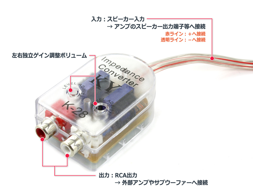 ハイ/ロー コンバーター(2ch) スピーカー出力をRCAライン出力に変換 コンパクトタイプ_画像2