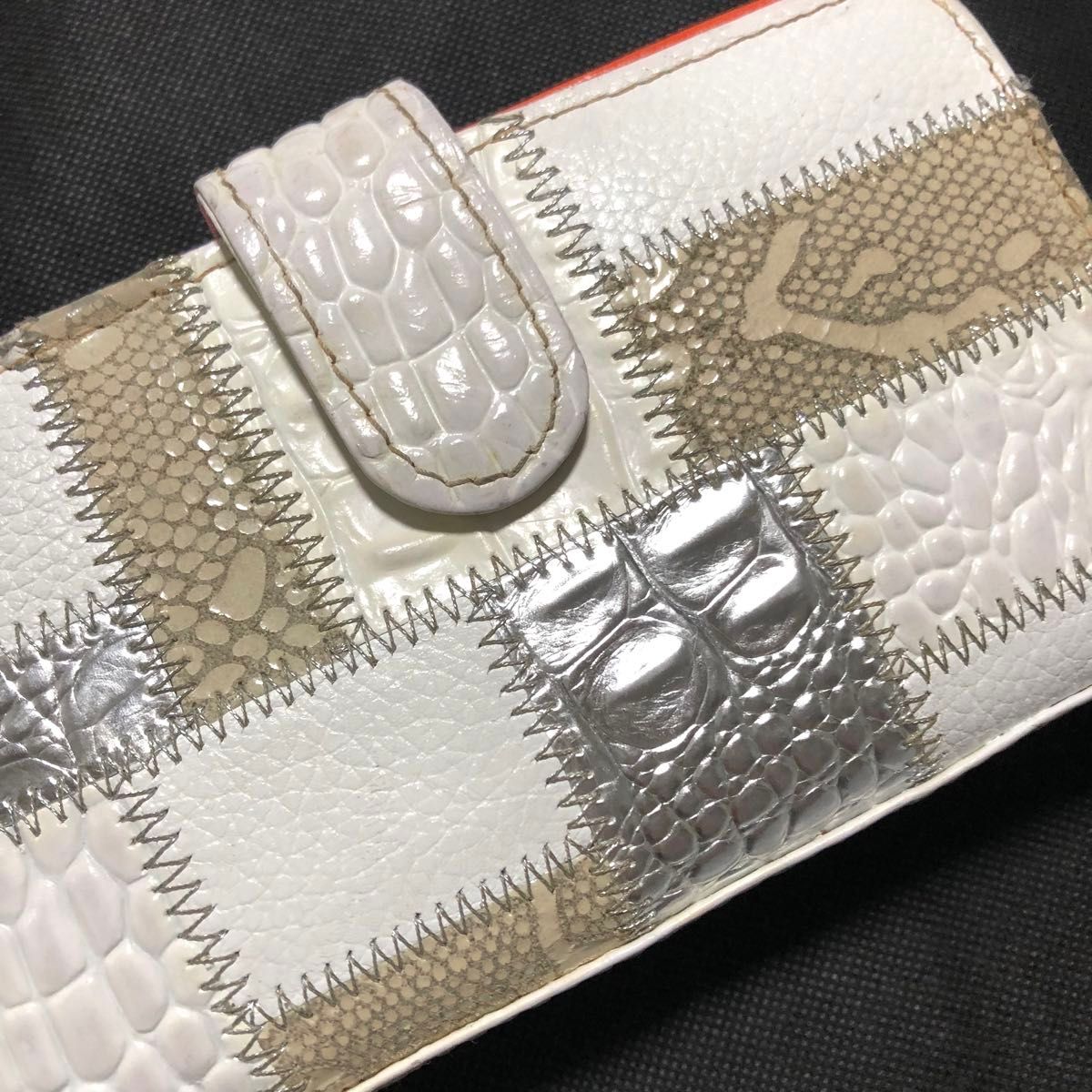 MICHELANGELO ミケランジェロ イタリアンレザー 白 パッチワーク ビジュー 二つ折り財布 イタリア製