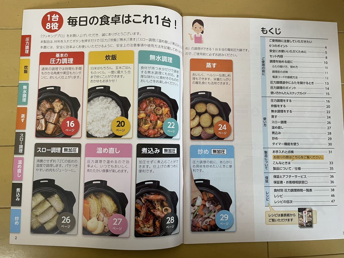 かんたん電気圧力なべ クッキングプロ 1台8役 取り扱い説明書 かんたん電気圧力なべ クッキングプロ 1台8役 取り扱い説明書