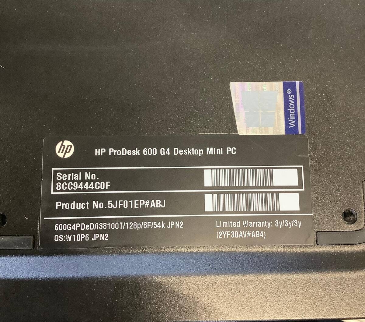 S6051568 HP ProDesk 600 G4 Desktop Mini PC 1点【通電OK、本体のみ、AC欠品】_画像4