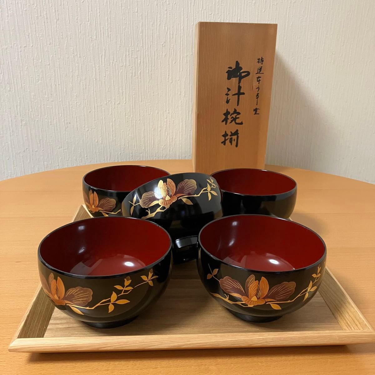 未使用】会津塗 黒朱塗 木蓮 特選 本うるし塗 布袋型汁椀 吸物椀 未使用】会津塗 黒朱塗 木蓮 特選 本うるし塗 布袋型汁椀 吸物椀