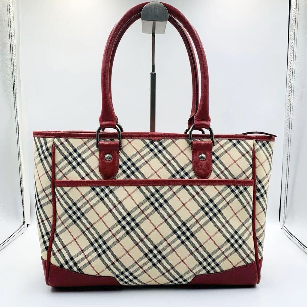 【希少☆美品】バーバリー Burberry トートバッグ 肩掛け A4 ノバチェック キャンバスレザー ビジネス 赤レッド メンズ レディース ハンド_画像3