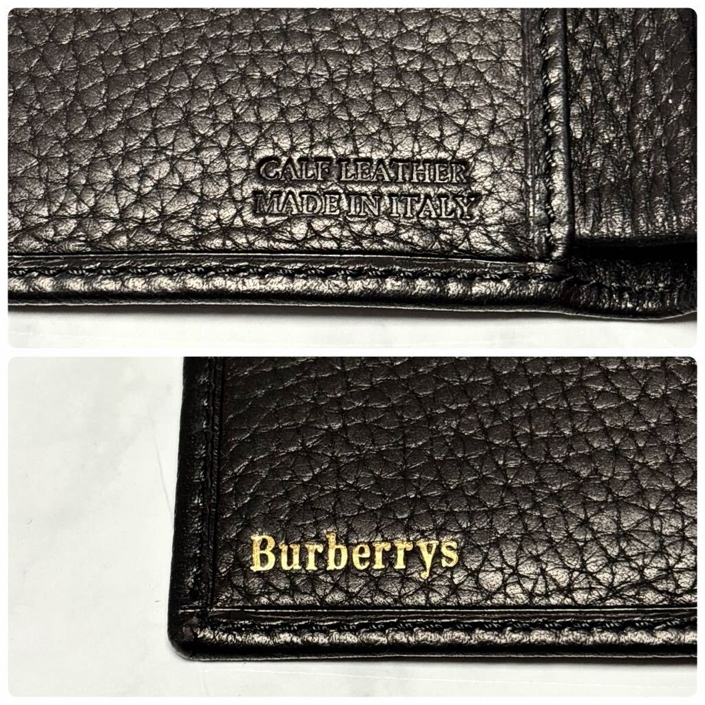 【極美品☆カード付き】バーバリー Burberry 小銭入れ付き二つ折り財布 トリヨンレザー 本革 ブラック黒 ノバチェック メンズ レディース_画像10