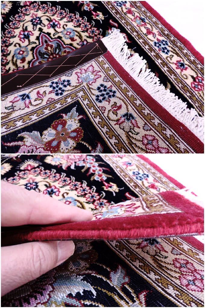 ペルシャ絨毯 カーペット ウール100％ 手織り ペルシャ絨毯の本場 イラン クム産 玄関マット 88cm×58cm 本物保証_画像9