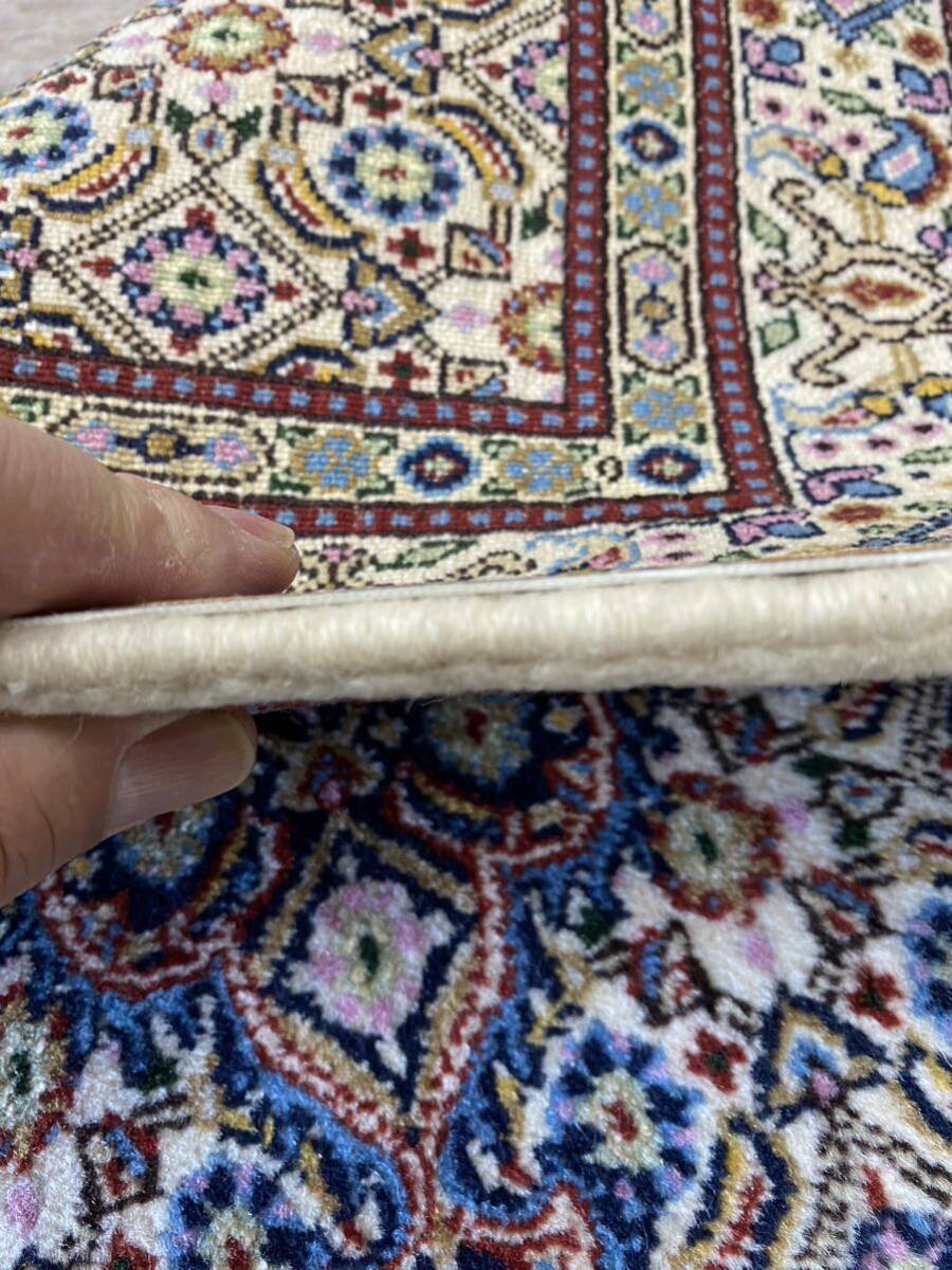ペルシャ絨毯 カーペット ウール シルク 手織り ペルシャ絨毯の本場 イラン ビルジャンド ムード産 玄関マット 91cm×60cm 本物保証_画像5