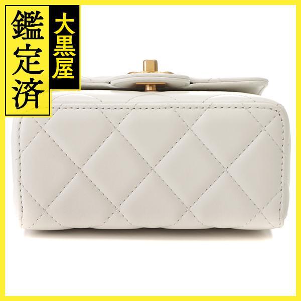 CHANEL　シャネル　バッグ　トップハンドル　マトラッセ　チェーンショルダー　ホワイト/GP　レザー　2143200572439　【437】_画像3