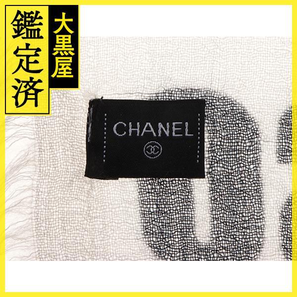 CHANEL 　シャネル 小物　スカーフ　ショール　ホワイト・ブラック・ブルー　カシミヤ　箱付き　【472】HA_画像6