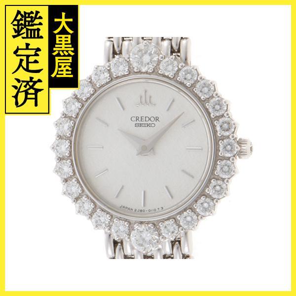 SEIKO Seiko Credor wristwatch 2J80-0100 K18 white gold diamond bezel quartz lady's [205]