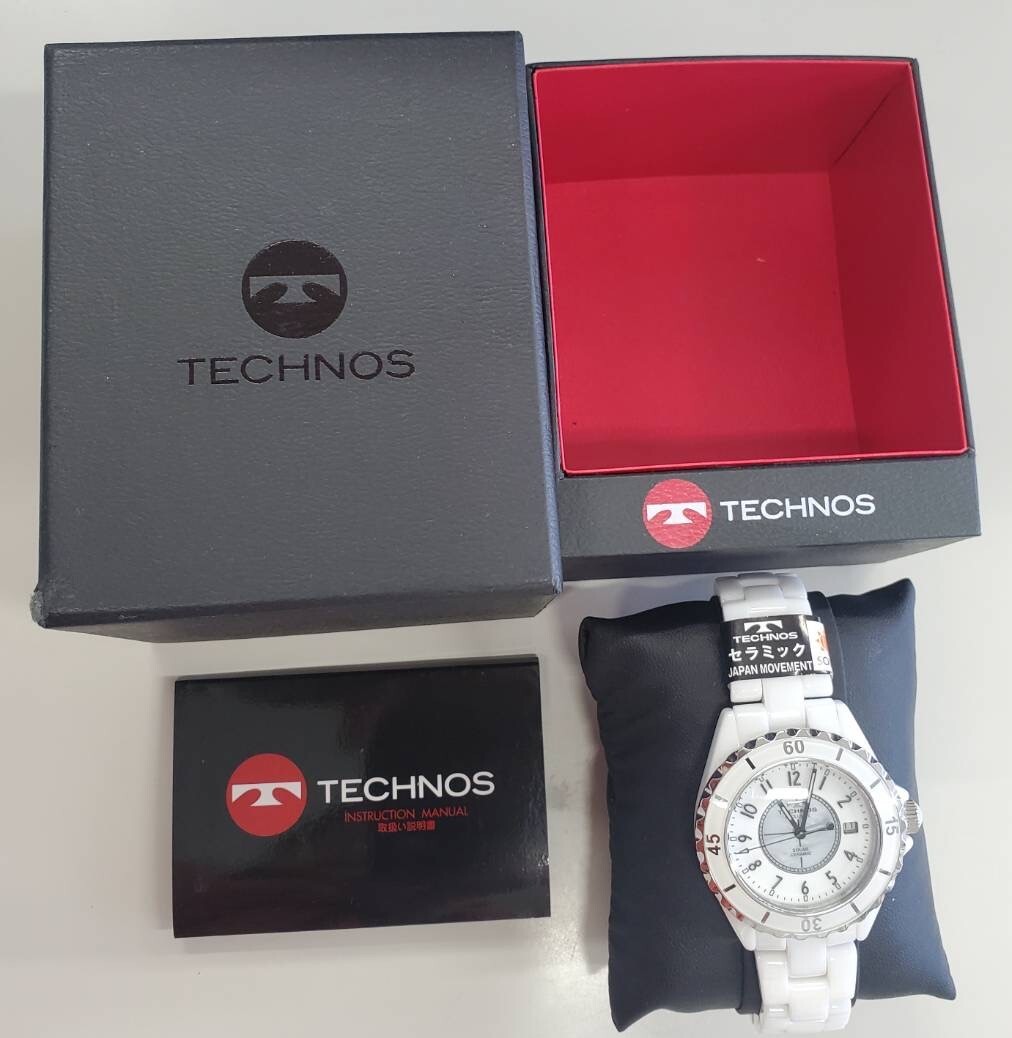 ( unused ) TECHNOS Tecnos wristwatch TE-9002 ceramic men's box attaching operation not yet inspection goods battery cut storage goods present condition goods 