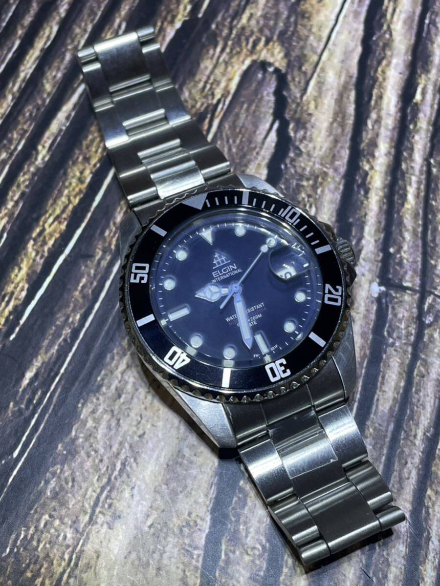 ELGIN エルジン ダイバーズ FK-531-F 自動巻 防水 メンズ 腕時計 シルバーカラー_画像3