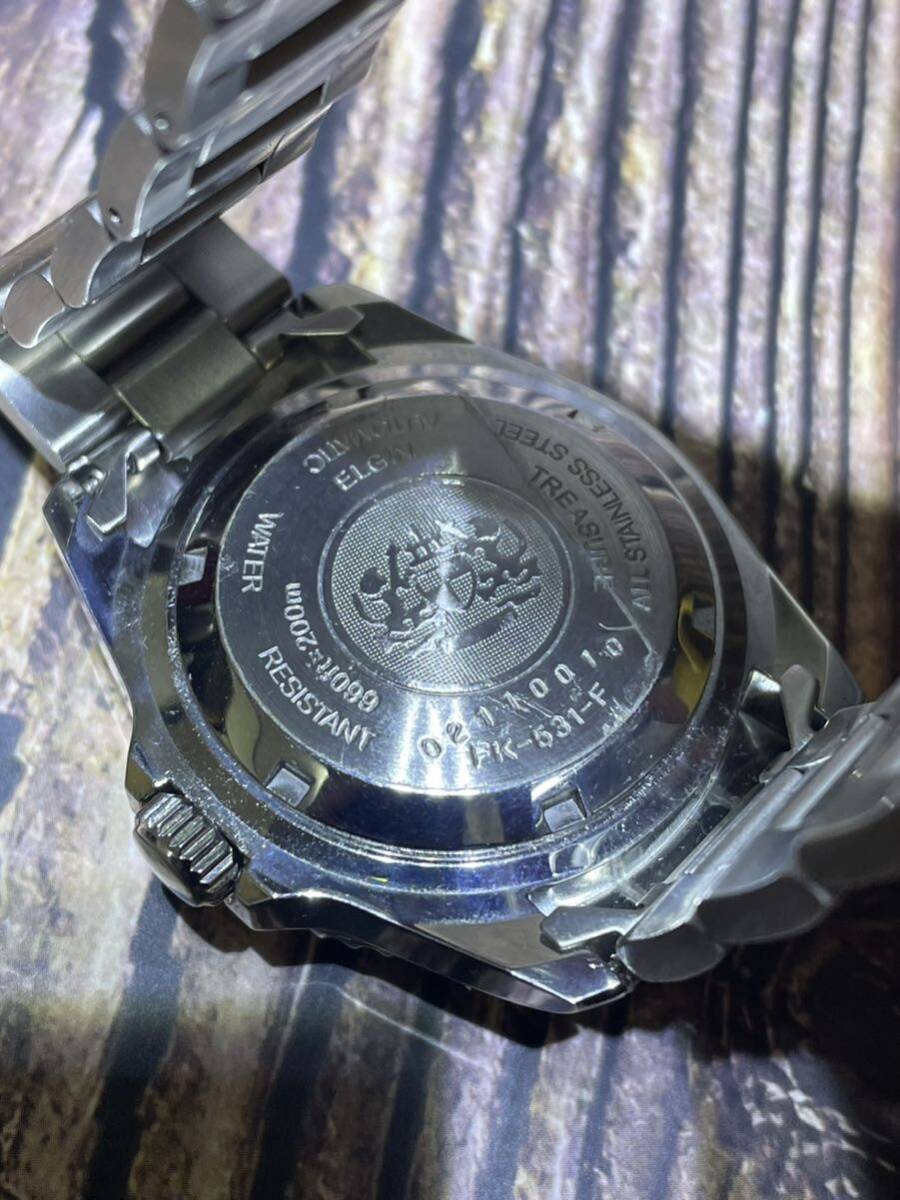 ELGIN エルジン ダイバーズ FK-531-F 自動巻 防水 メンズ 腕時計 シルバーカラー_画像5